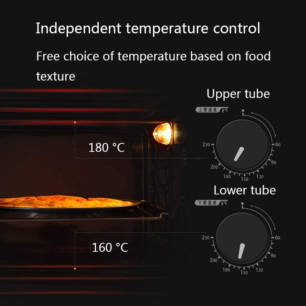 Forni elettrici per tostapane ， Forno da appoggio da 52 Litri 1600 W con Rivestimento smaltato Griglia e Coperchio ， Forno a convezione per girarrosto per Pizza ， Nero ， Nastro utile