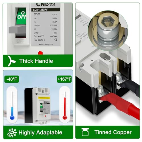 Image of 250Amp Molded Case Circuit Breaker MCCB 2 Poles DC500V Battery Disconnect Switch, PV Circuit Breaker or Main Power for Boat, Solar, UPS and Battery