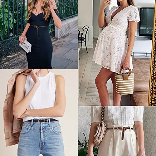 2 Pieces Women Belts with Metal Buckle Skinny Leather Belt Thin Waist Belt for for Jeans & Pans & Dress3