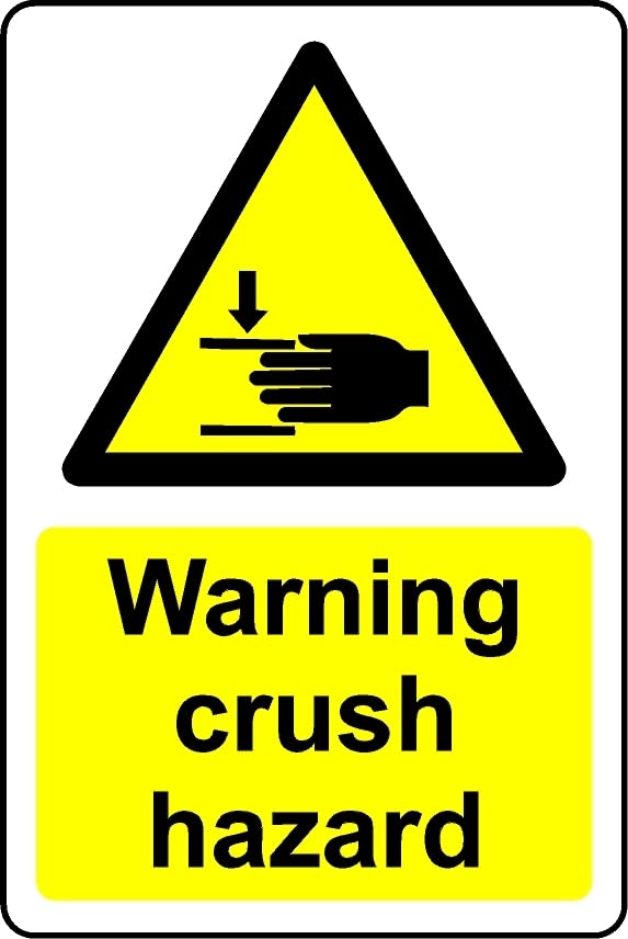 Warning Crush Hazard Safety Sign - Self Adhesive Sticker (300mm x 200mm)