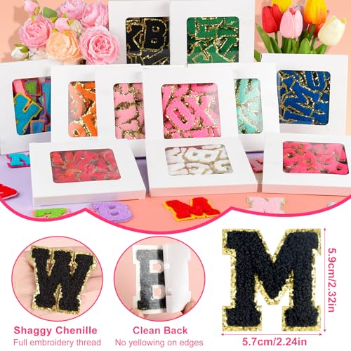 ASTARON 26 Pcs Self Adhesive Letter Patches Chenille Letters Stickers, A-Z Embroidered Applique Patches Alphabet Cloth Patch for Clothes, Bags, Hat, Phone Case, DIY Accessories (Black)