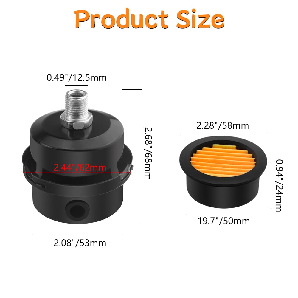 WMYCONGCONG 2 PCS 1/4" 12.5mm Air Compressor Silencer Filter Metal Air Compressor Intake Filter Noise Muffler Silencer (12.5mm) + 2 PCS Filter Element Replacement — Amazon image 2