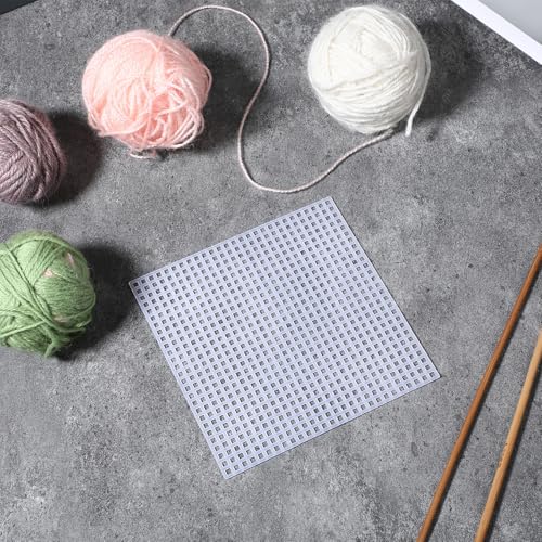 Image of 100 Pcs Square Plastic Canvas Mesh Sheets 4.5 x 4.5 Inch White Blank Needlepoint Canvas Plastic Mesh Mat for Cross Stitch Needlework Embroidery Yarn Crafting Knit Crochet Project