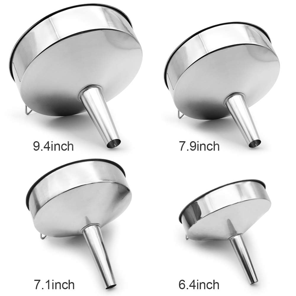 Embudo grande de acero inoxidable con filtro desmontable para cocinar aceite y líquido de transmisión y polvo, embudos de cocina de metal de calidad alimentaria