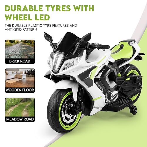 Image of BabyGo Kids Electric Ride-On Motorcycle Big Bikes | 12V Battery Operated Bike with, LED Lights & Music | Rechargeable Bike for Boys & Girls Ages 1-8 Years | 35kg Capacity | Large R9 Bike for Kids