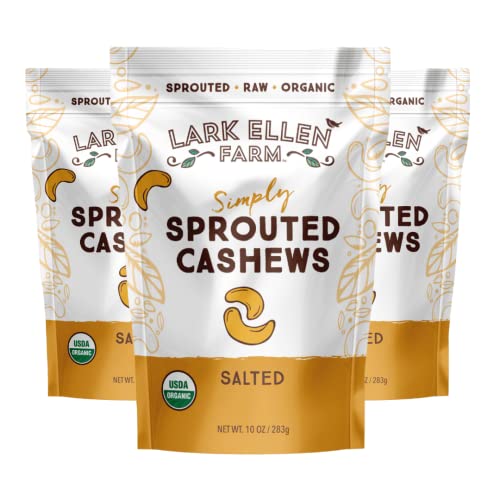 Lark Ellen Farm Organic Sprouted Salted Cashews, Whole, 10 oz (3-Pack)