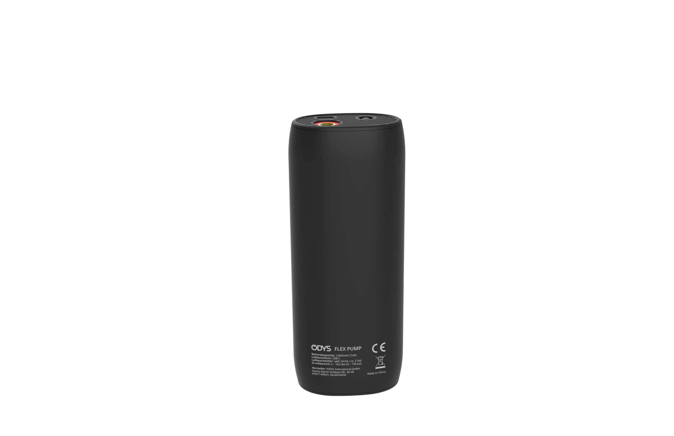 ODYS FlexPump akkubetriebener tragbarer elektrischer Luftkompressor Luftpumpe für Auto, Motorrad, Scooter, Fahrrad, Bälle (0-10Bar/0-150PSI, 2000mAh, Aufladung per USB-C, digitale Anzeige, LED Licht)