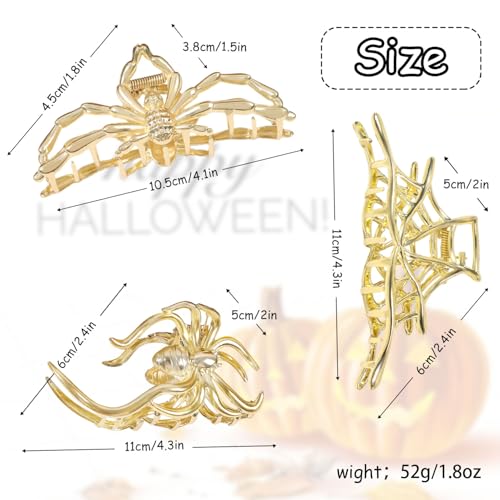 3 Piezas Pinzas de Garra Halloween para Mujer, Pinzas de Pelo Góticas con Diseño de Araña de Metal con Mandíbulas Grandes para Cabello Grueso miniatura 7