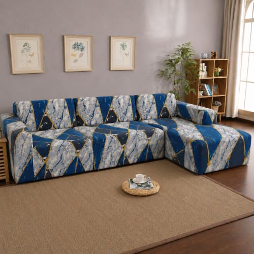 Image of Gifts Island Premium 160GSM Super Soft Colorfull Marble Stretchable Sofa Cover L Shape 5 Seater Fully Covered | Suitable for Both Left and Right Side Chaise Sofa (Colorfull Marble, 3+2 Seater)
