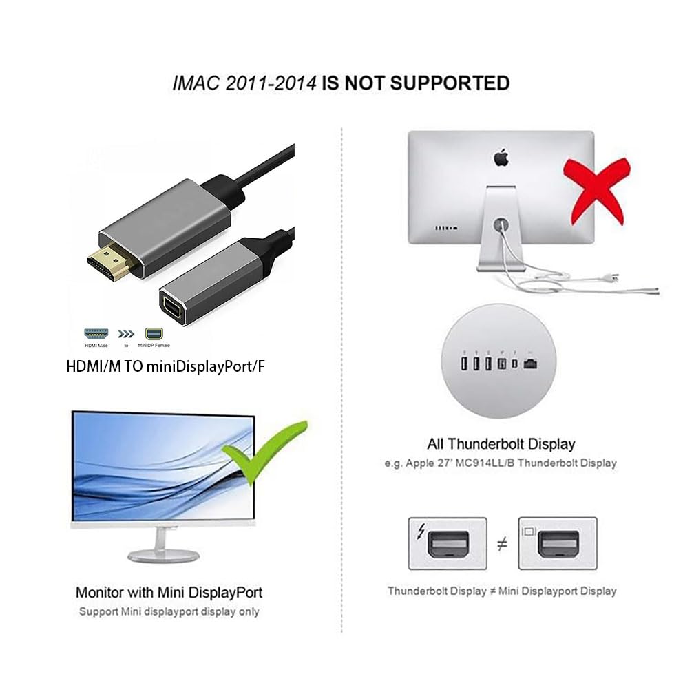 Elecbee HDMI To Mini for DP Converter Adapter Cable 4K X 2K HDMI Male to Mini for DP Female Video Cable, Chrome - Image 2