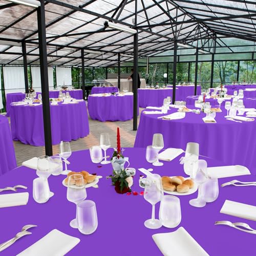 Image of Ragnhild 16 Pack Purple Plastic Tablecloth for Round Tables, Premium Decorative Purple Disposable Table Cloths for Parties, Bulk Round Party Table Cover for Birthday Anniversary Graduation, 84 Inch