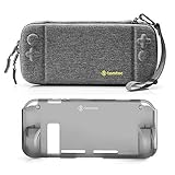 tomtoc Bundle for Nintendo Switch Accessories, Protective Hard Shell Case with Grip Back Cover for Nintendo Switch Console, Travel Carrying Protection Case with 10 Game Card Slots, Gray