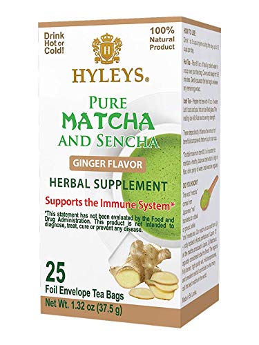 Hyleys Tea Japanese Pure Matcha Green, 100% Natural, Non-Gmo, Sugar & Gluten Free), Ginger, 25 Count (Pack Of 6) #TOP1