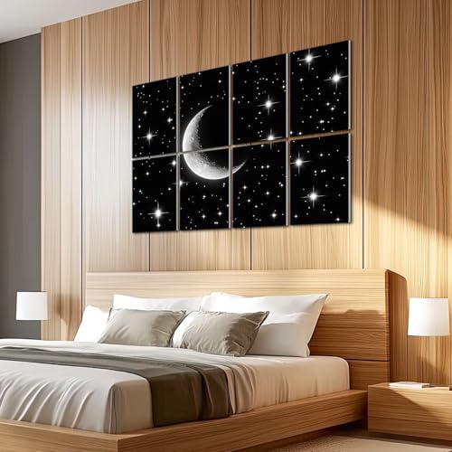 8 Paneles Acústicos Decorativos para Absorción de Sonido con Diseño Espacio Exterior Galaxia, Cielo Nocturno, Luna, Estrellas, Auto Adhesivos para Estudios de Grabación y Oficina 48"x32" miniatura 5