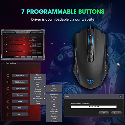 Lizsword Wired Gaming Mouse, Pc Gaming Mice [Breathing Rgb Led] [Plug Play] High-Precision Adjustable 7200 Dpi, 7 Programmable Buttons, Ergonomic Computer Usb Mouse For Windows/Pc/Mac/Laptop Gamer #TOP4