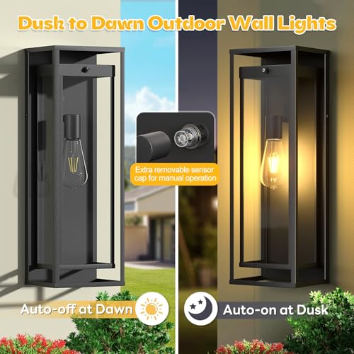 Image of 20in Large Outdoor Wall Light Dusk to Dawn Sconce Exterior Lighting Fixture