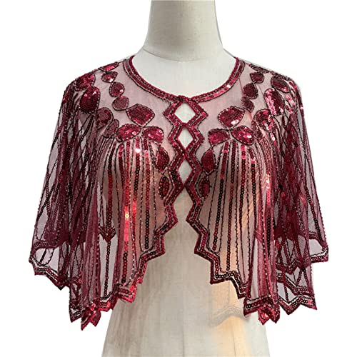Muloo Sequins Flapper Shawls Wraps for 1920s Prom Young and Beautiful Beauty Scarf Beaded Sequin for Evening Dress Shawl Red, Approx.40cm/15.75inch