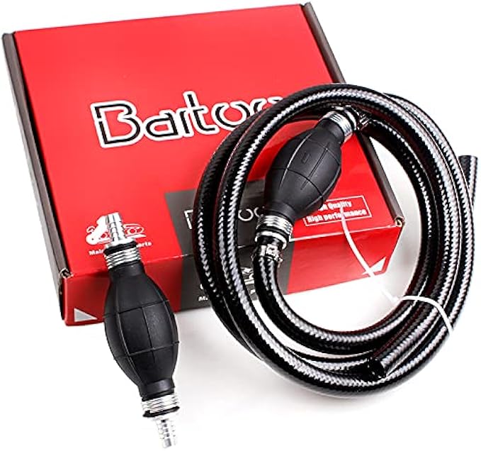 BARTOO Fuel Line Assembly,3/8in Nylon Braided Marine Fuel Hose Line Assembly with Primer Bulb for Marine Outboard Boat Motor RVs Tractors and Caravans,6FT