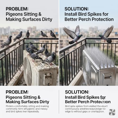 Image of Bird Spike 7 Piece Silver | Pigeon Bird Control Spikes for Balcony, Railing, Window, AC & Roof