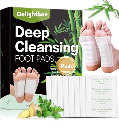 Delightbee Deep Cleansing Foot Pads for Detox & Relaxation | Natural Ginger & Bamboo Vinegar Patches for Toxin Removal, Pain Relief, Better Sleep & Circulation for Men & Women | (PACK of 4 (40 Pads))