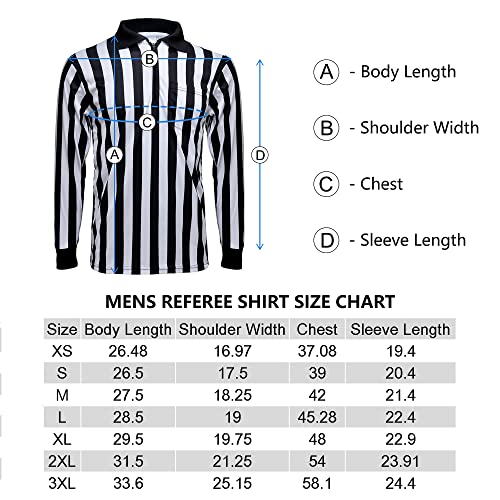 TOPTIE Men's Official Long Sleeve Black & White Striped Referee Shirt, Pro-Style Ref Umpire Jersey-2XL, XXL - Image 2