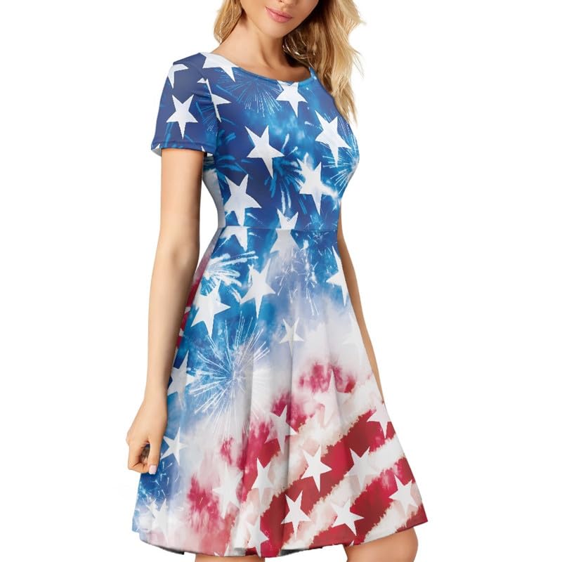 Image of Irisjudy T Shirt Dress for Women Short Sleeve Girls Short Sleeve Dress Plus Size, O Neck Knee Length Midi Dress for Ladies