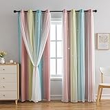 Picture of conokata Star Girl and Kids Curtains for Bedroom Rainbow Ombre Double Layer Cute Shot Nursery Darkening Grommet Princess Room Décor 2 Panels Living Room Window Curtain （Blue Pink 52W x 84L）
