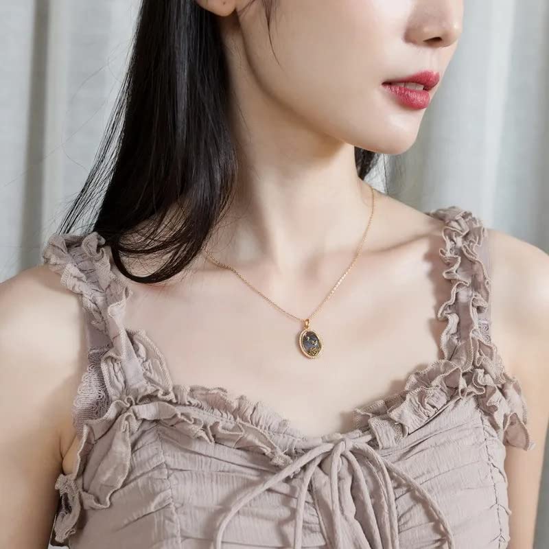Collar con Colgante de Plata de Ley 925 para Mujer, joyería de Luna y Estrella de Concha Negra de 15x11mm