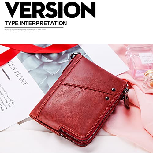 Mens Wallet with Chain Genuine Leather RFID Blocking Wallet Bifold Double Zipper Coin Pocket with Credit Card Holder and Zipper Coin Pocket Purse Slim Purse with 12 Card Holder (Black)2