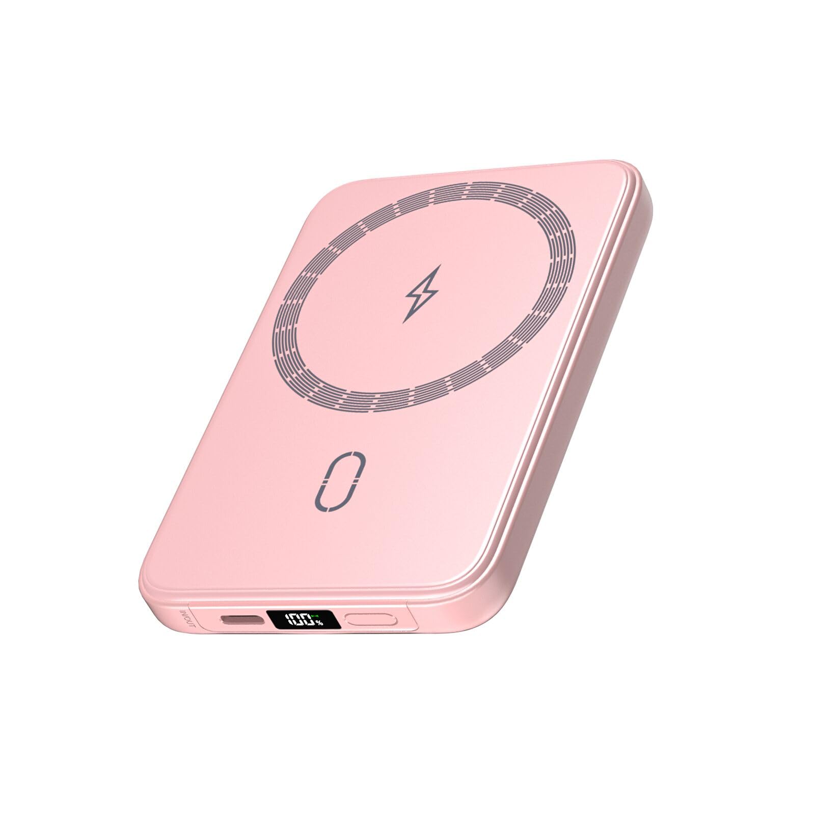 Magnetico-Power-Bank-Wireless-10000mAh - Riapow PD 20W QC 3.0 Ricarica Rapida Powerbank, Caricabatterie Portatile con Ingresso e Uscita USB C e Display LED per IPhone 16/15/14/13/12 (Rosa)