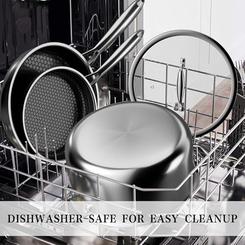 RIOVARM Acciai inossidabili Set pentole e padelle con coperchi Induzione Antiaderente Set cucina essenziale Suitable for ovens Padella Pentola Casserole - immagine 5