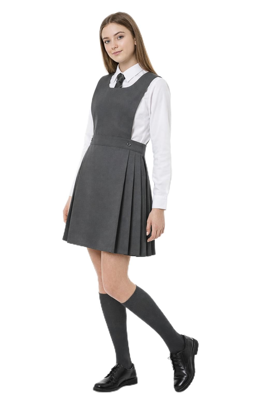 L S U Girls Grey School Bib Pinafore Dress Bottom Pleated Skirt With Two Front Buttons School Uniform(Gry 17/18)