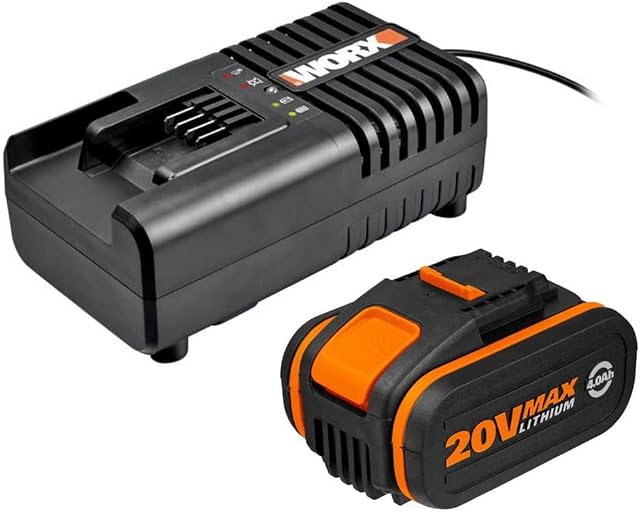 WORX WA3604 Powershare Akumulator ze Stacją Ładującą z Akumulatorem, 20 V 4000 Mah Akumulator Litowo-Jonowy i Stacja Ładująca, Akumulator do Wszystkich Urządzeń Elektrycznych i Ogrodowych WORX