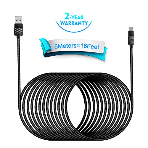 Micro USB Cable,5M/15Ft Extra Long USB Android Cable Nylon Braided PS4 Controller Charger