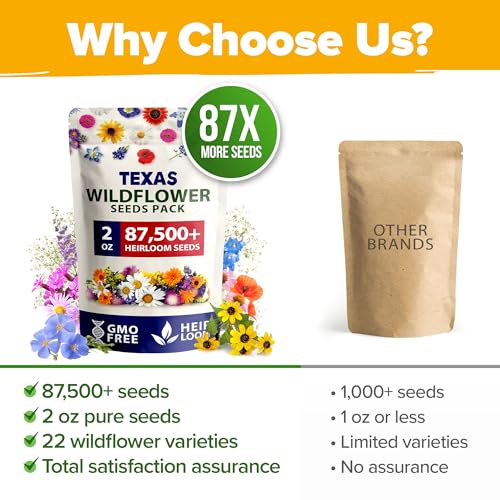Image of HOME GROWN Texas Wildflower Seeds Bulk Mix | 87,500+ Non-GMO Perennial Flower Seed for Attracting Bees, Birds & Butterflies | 22 Varieties for Full Sun & Shade Gardens | 2 oz