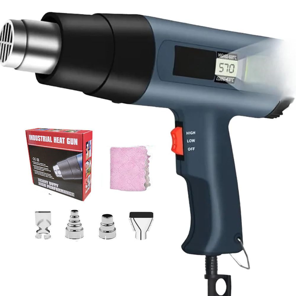 Pistolet à air Chaud à Chauffage Rapide avec écran 2000 W 60 °C à 600 °C Protection Contre Les Surcharges Pistolet Thermique pour Loisirs Créatifs et Rétraction du PVC