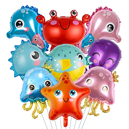 Decoraciones Fiesta Cumpleaños Animales Marinos, 9Pcs Globos De Pescado Globos De Animales, Medusa Estrella De Mar Caballo De Mar Globos De Papel De Aluminio Globos Cumpleaños, Para Niñas Niños Cover