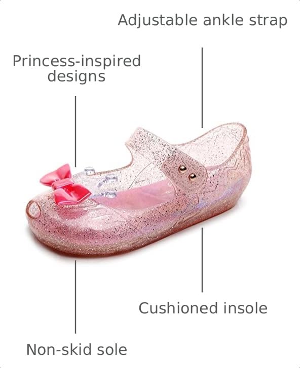 Image of Jelly Shoes for Girls Princess Dress Up Flat Sandals for Toddler Cosplay Clear Glitter Jellies Mary Janes with Bow /Crown