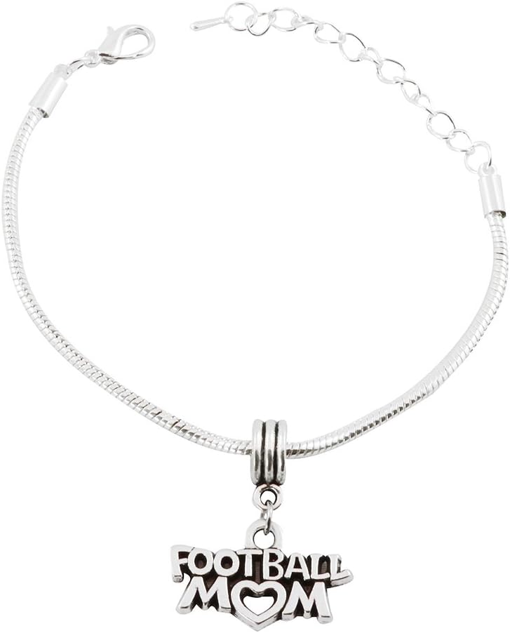 Emerald Park Jewelry Football Mom Snake Chain Charm Bracelet