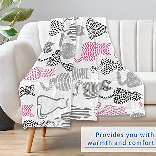 Couverture douce motif chat abstrait lit canapé camping 150x100 - 7