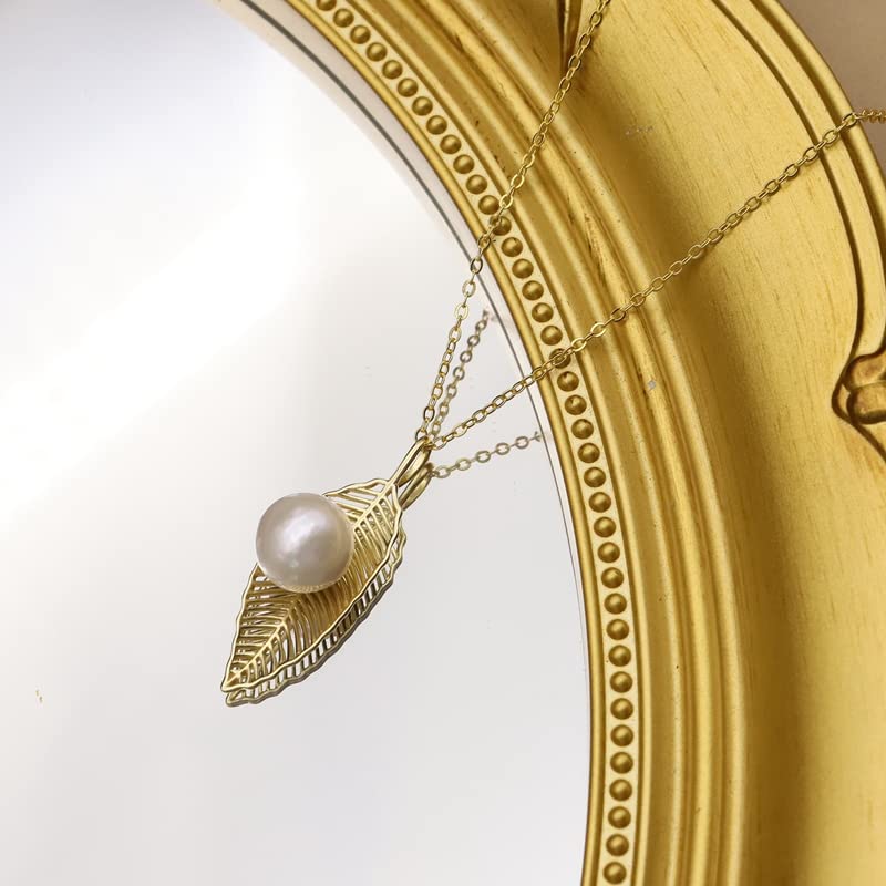 LOKILOKI Collar De Perlas De Agua Dulce Naturales De Plata De Ley con Hojas Huecas Joyería Exquisita De Moda De Cumpleaños para Mujer