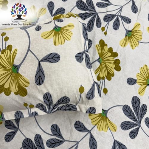 Image of Dream Living Printed Floral Single Bedsheet with 1 Pillow Cover | 120 GSM | 150x220 Cm | White