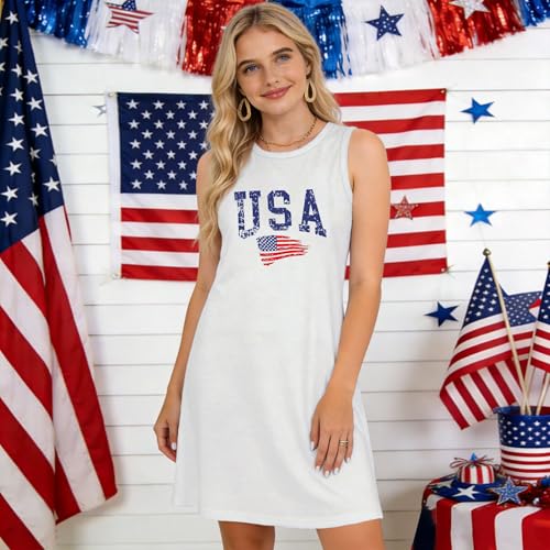 Image of 4th of July Dresses for Women American Flag Tank Dress Patriotic USA Flag Tanks Sundress