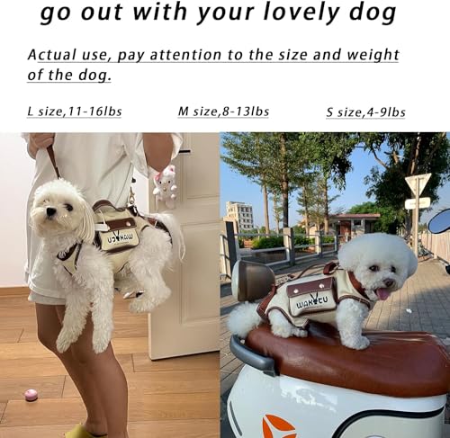 Wakytu Hundegeschirr,Tragehilfe Hund Treppe Tragegeschirr,Hundetasche für kleine Hunde verstellbare gepolsterte atmungsaktive Riemen Bequem und Modisch (S,Beige)