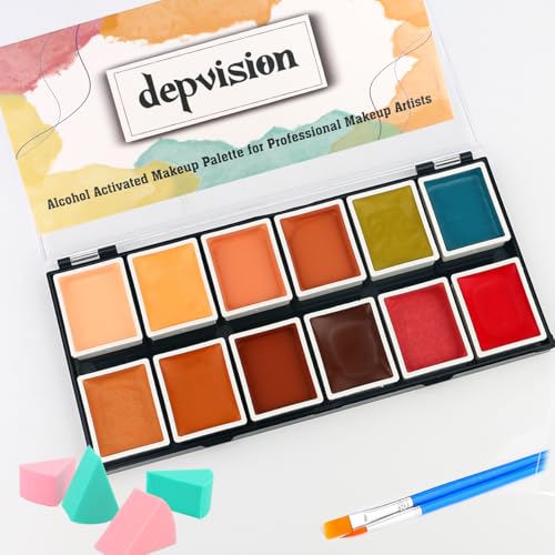 Depvision 12 Color Alcohol Activated Face Paint Flesh Skin Tone SFX Makeup Palette for Special...