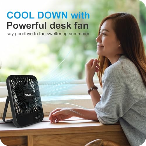 Image of TEKCOOL Slim Portable Desk Fan, 0-100 Speeds Adjustable Mini Fan, Rechargable Fan with Fragrance Function, Long Battery-Life Personal Fan for Home Outdoor, an Aromatherapy Tablet Included(Black)