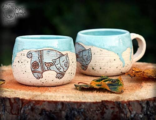 Ceramic mug with cat Coffee cup with pussy 13 Oz
