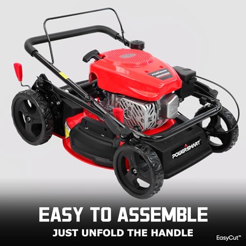 Image of PowerSmart EasyCut 18-Inch 144cc Push Gas Lawn Mower, 3-in-1 Mulch /Bag /Side Discharge, Steel Deck, 6 Height Adjustment
