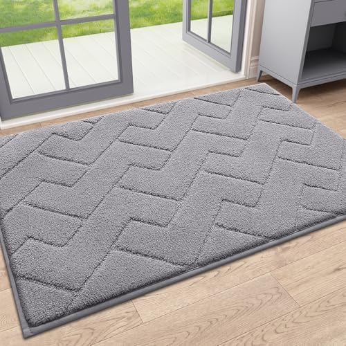 OLANLY Indoor Door Mat, 32x20, Dirt Resistant and Absorbent, Sturdy Non-Slip Rubber Backing, Easy to Clean, Washable Low-Profile Doormat for Entryway, Medium Gray