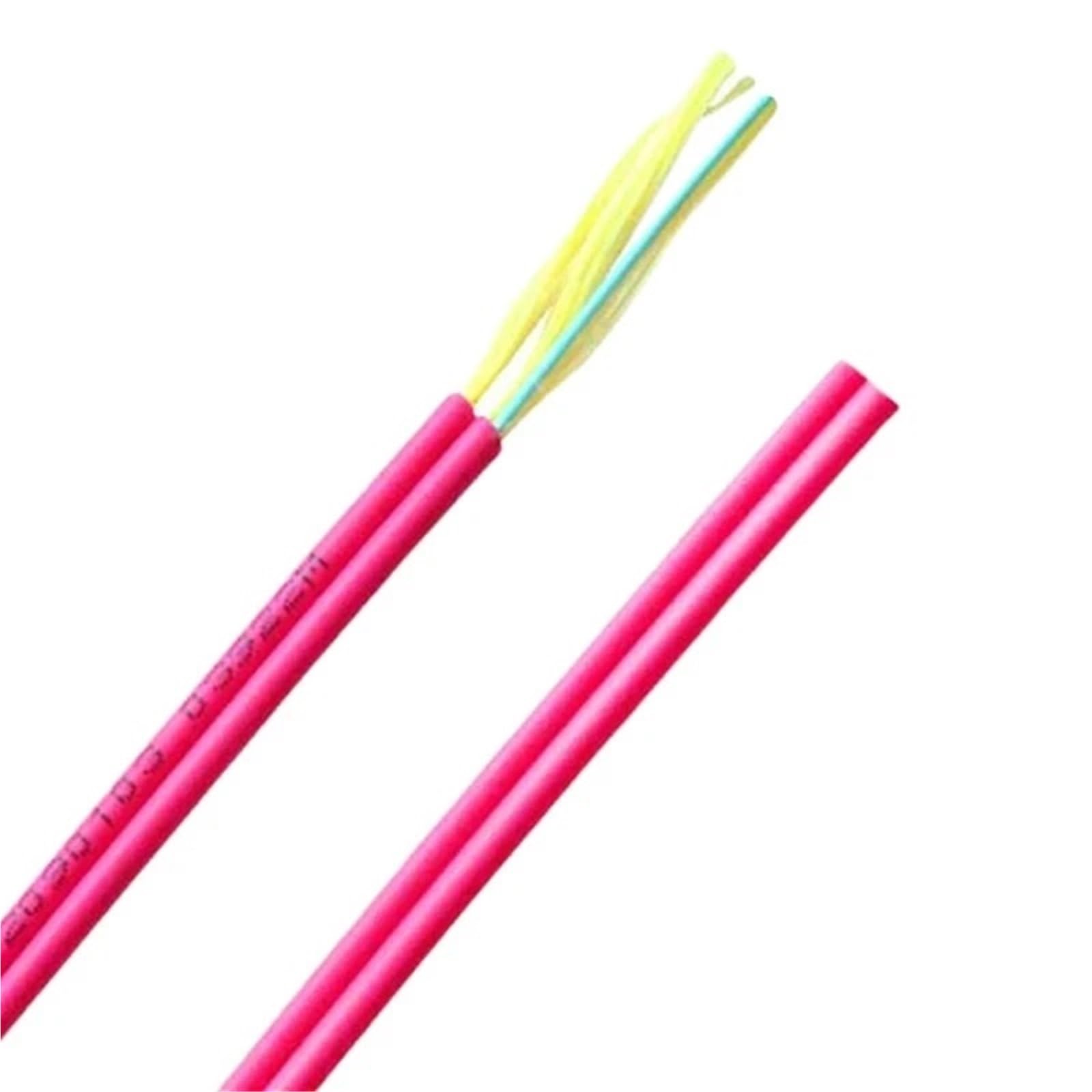 Cable de Fibra óptica OM4 dúplex de 2,0 mm, Color Rosa, for Interiores, for latiguillos de Fibra, Rollo de 2 km, Cable ftth, Revestimiento LSZH de 2000 m.